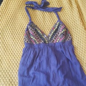Dreamlife boho embroidered purple halter top